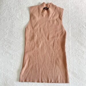 MessBebe Brown Funnel Neck Ribbed Sleeveless Top
